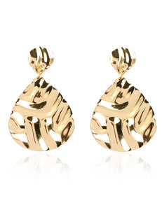 E1521 Gold Crinkle Teardrop Metal Earrings - Iris Fashion Jewelry