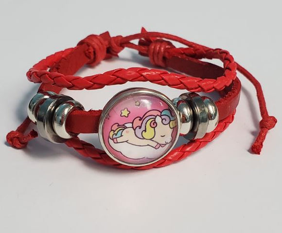 L228 Red Unicorn Leather Bracelet - Iris Fashion Jewelry