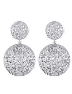 E1636 Large Silver Textured Circle Earrings - Iris Fashion Jewelry