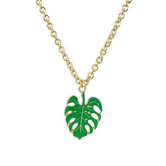 N1886 Baked Enamel Palmetto Leaf Necklace with Free Earrings - Iris Fashion Jewelry