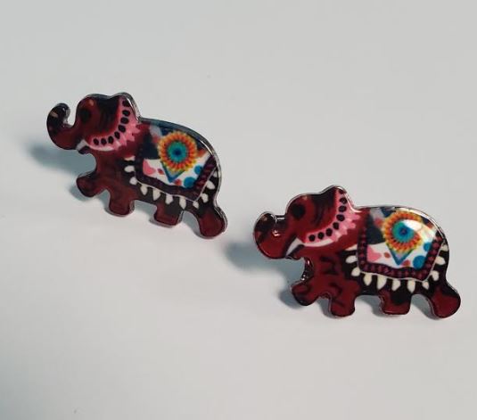 L77 Red Colorful Festive Elephant Earrings - Iris Fashion Jewelry