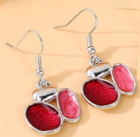 E177 Silver Red & Pink Baked Enamel Design Earrings - Iris Fashion Jewelry