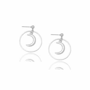 E665 Silver Hoop with Moon Earrings - Iris Fashion Jewelry