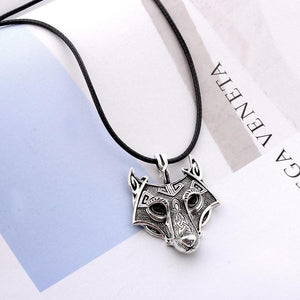 N1642 Silver Wolf on Leather Cord Necklace with FREE EARRINGS - Iris Fashion Jewelry