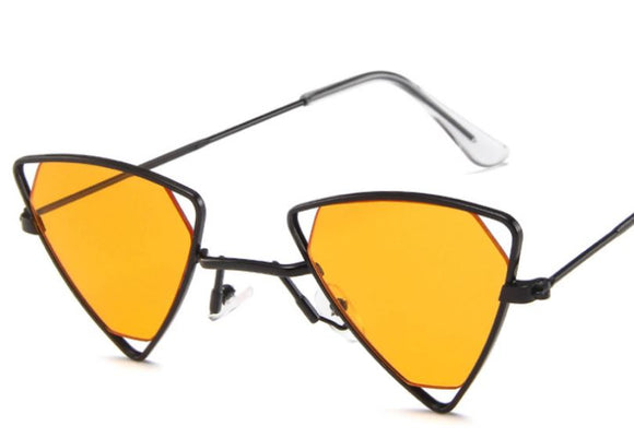 S109 Orange Lens Black Metal Frame Triangle Sunglasses - Iris Fashion Jewelry