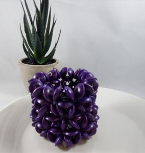 B48 Purple Flower Design Layered Wooden Bead Bracelet - Iris Fashion Jewelry
