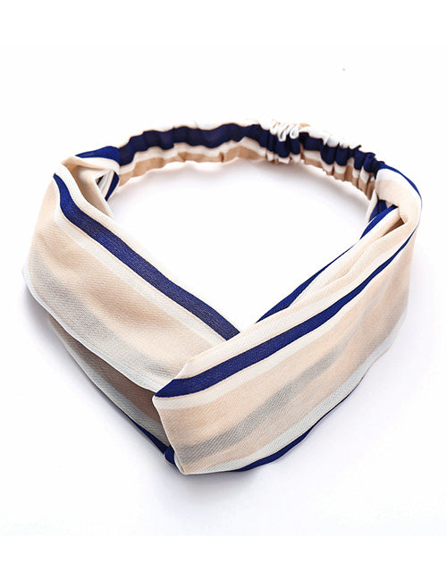 H64 Beige Navy Blue & White Striped Head Band - Iris Fashion Jewelry