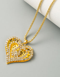 N1428 Gold Rhinestone Heart Necklace with FREE Earrings - Iris Fashion Jewelry