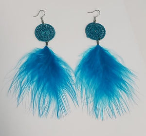 *E379 Turquoise Large 4" Feather Earrings - Iris Fashion Jewelry