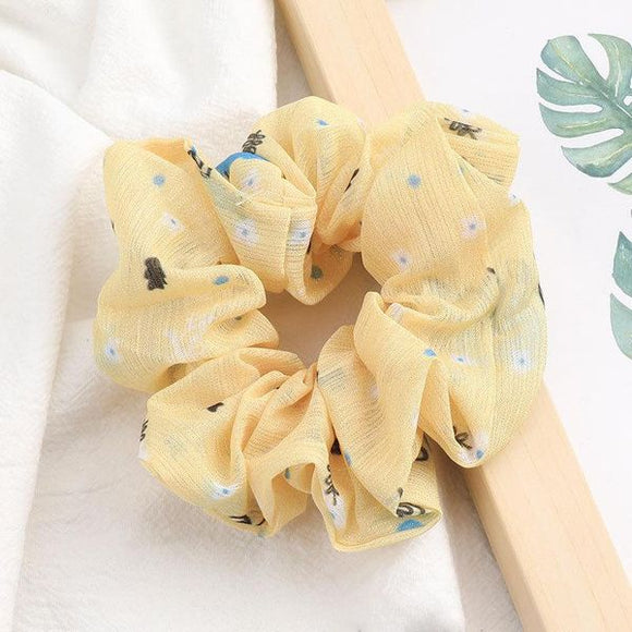 H305 Yellow Floral Hair Scrunchie - Iris Fashion Jewelry