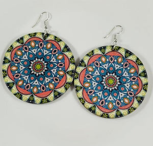 E656 Large Round Wooden Colorful Festive Earrings - Iris Fashion Jewelry