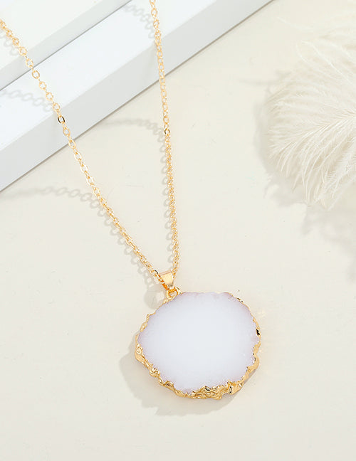 N1576 Gold White Round Imitation Natural Stone Necklace with FREE Earrings - Iris Fashion Jewelry