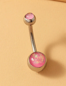 P15 Silver Pink Opalescent Gemstone Belly Button Ring - Iris Fashion Jewelry