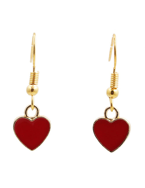 E775 Gold Red Baked Enamel Heart Earrings - Iris Fashion Jewelry