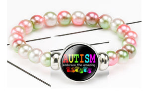 B969 Pink & Green Pearlized Bead Autism Embrace the Amazing Bracelet - Iris Fashion Jewelry
