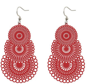 E231 Red Metal Tiered Earrings - Iris Fashion Jewelry