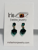 E1444 Gold Green Cube Earrings - Iris Fashion Jewelry