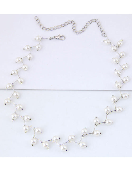 N153 Silver with White Pearls Zig Zag Necklace with FREE Earrings - Iris Fashion Jewelry
