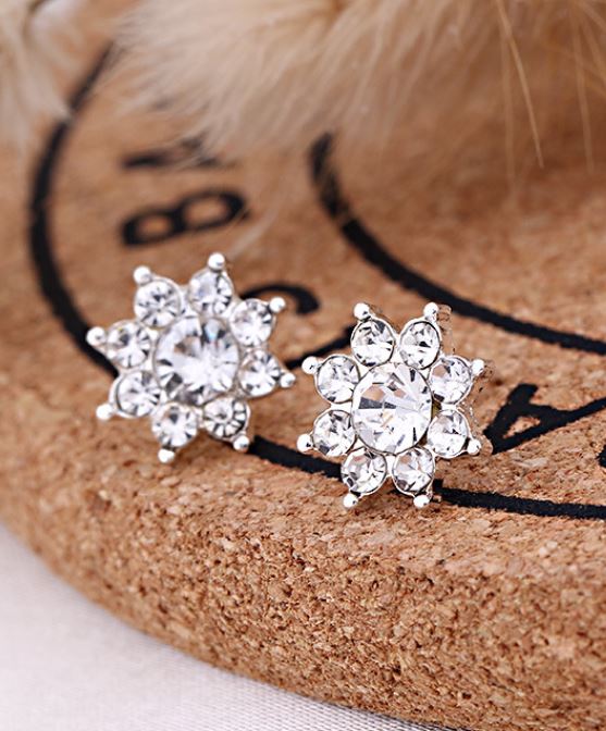 E1189 Silver Rhinestone Flower Earrings - Iris Fashion Jewelry