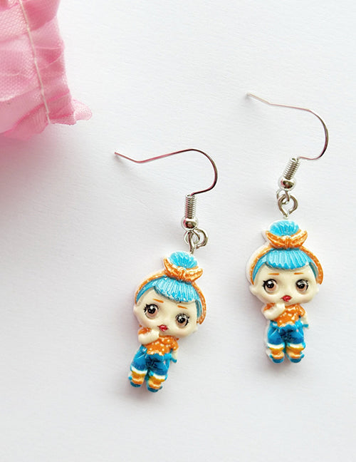 L47 Blue Hair Cartoon Girl Dangle Earrings - Iris Fashion Jewelry