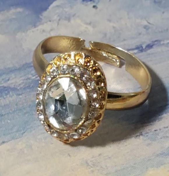 AR47 Gold Crystal Oval Gemstone Adjustable Ring - Iris Fashion Jewelry