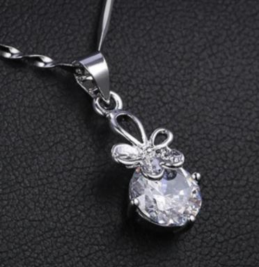 N1502 Silver Dainty Rhinestone with Flower Necklace with FREE Earrings - Iris Fashion Jewelry