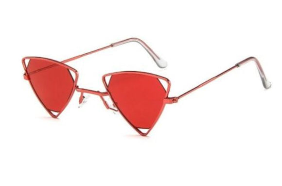 S102 Red Lens & Frame Triangle Metal Frame Sunglasses - Iris Fashion Jewelry