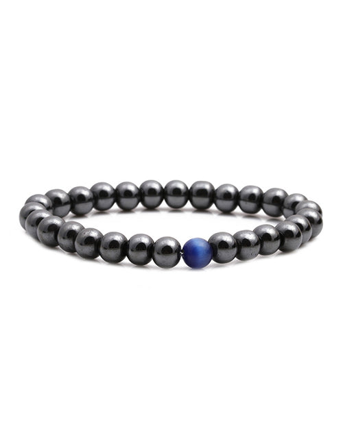 B838 Gun Metal Blue Beaded Bracelet - Iris Fashion Jewelry