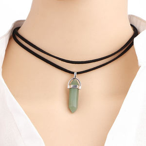 N403 Green Crystal Leather Cord Choker Necklace with FREE Earrings - Iris Fashion Jewelry