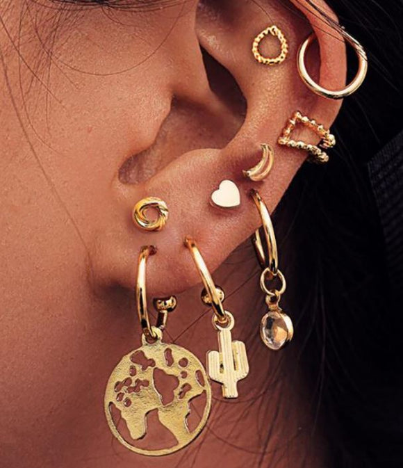 E600 Gold Earring Set 9 Piece - Iris Fashion Jewelry