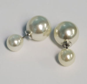 *E399 Off White Pearl Small Double Ball Earrings - Iris Fashion Jewelry