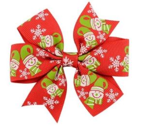 Z73 Red Snowman & Snowflakes Christmas Small Hair Bow Clip - Iris Fashion Jewelry