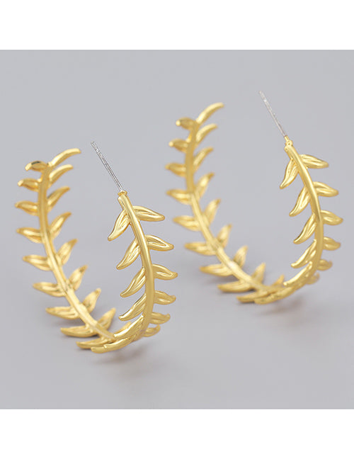 E786 Gold Leaf Design Hoop Earrings - Iris Fashion Jewelry