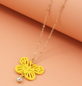 *N352 Gold Yellow Butterfly with Gem Necklace with FREE Earrings - Iris Fashion Jewelry