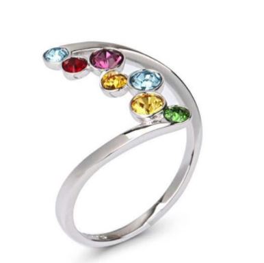 R145 Silver Multi Color Gemstones Ring - Iris Fashion Jewelry