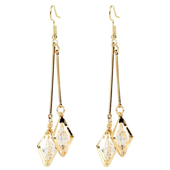 E1116 Gold Dangle Crystal Gem Diamond Shape Earrings - Iris Fashion Jewelry