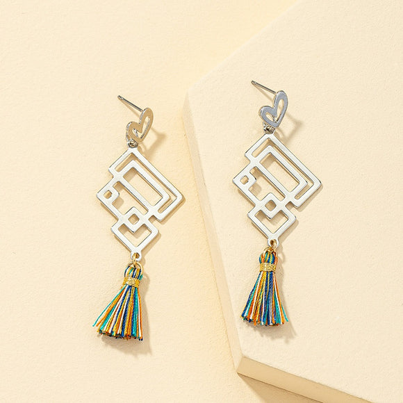E1248 Silver Geometric Multi Color Tassel Earrings - Iris Fashion Jewelry