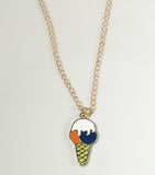 L488 Gold Baked Enamel Ice Cream Cone Necklace FREE Earrings - Iris Fashion Jewelry