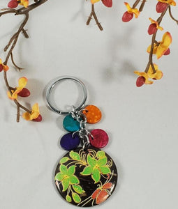 K03 Green Flower Design Coconut Shell Colorful Wooden Disk Keychain - Iris Fashion Jewelry