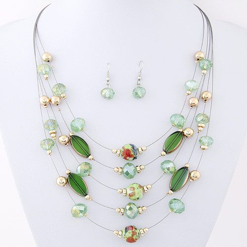 N1360 Fun Green Tones Necklace with FREE Earrings - Iris Fashion Jewelry