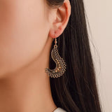 E157 Gold J Shape Filigree Earrings - Iris Fashion Jewelry