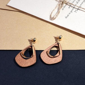 E180 Gold & Brown Wood Dangle Earrings - Iris Fashion Jewelry