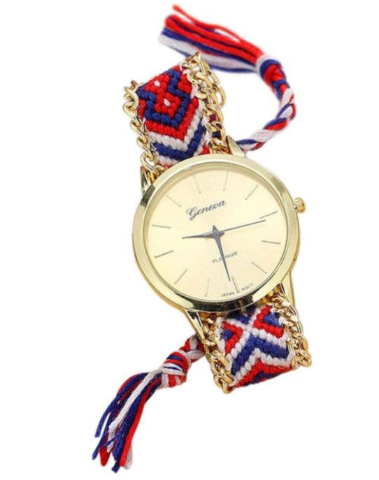 W521 Red White Blue Yarn Band Quartz Watch - Iris Fashion Jewelry