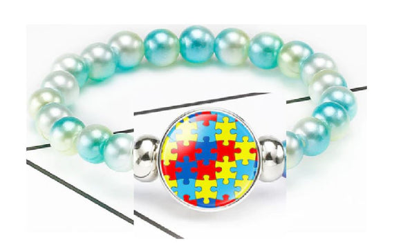 B991 Blue & Green Bead Autism Awareness Bracelet - Iris Fashion Jewelry