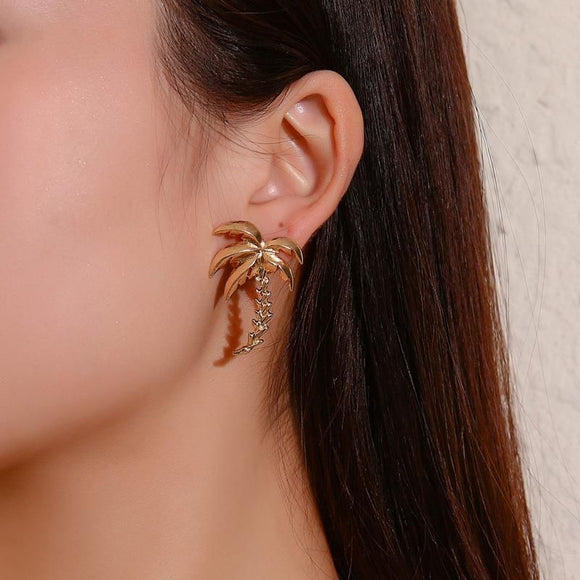 E1340 Gold Palm Tree Earrings - Iris Fashion Jewelry