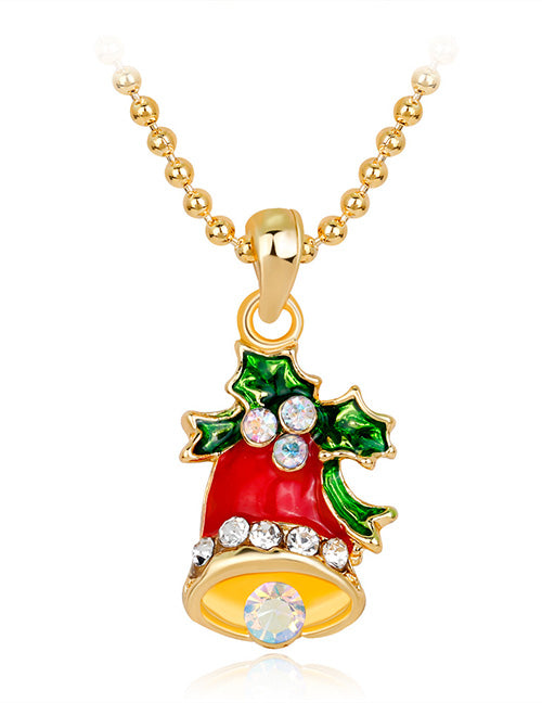Z139 Gold Christmas Bell with Holly Necklace with FREE EARRINGS - Iris Fashion Jewelry