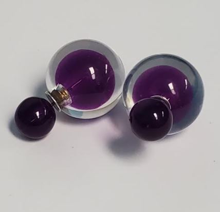 *E1307 Clear & Purple Double Ball Earrings - Iris Fashion Jewelry