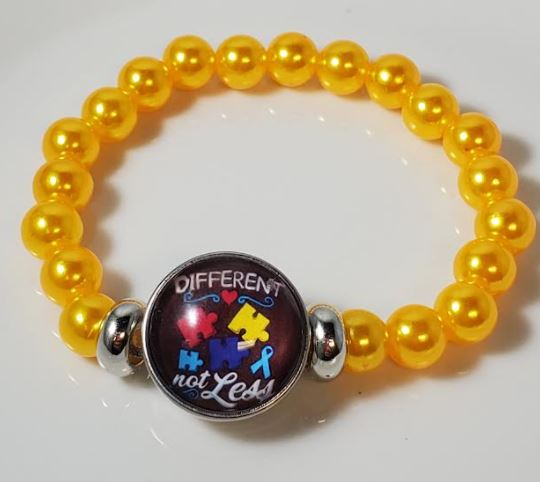 B966 Yellow Pearl Different Not Less Autism Awareness Bracelet - Iris Fashion Jewelry