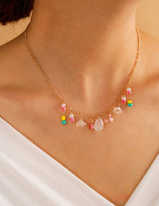 N1454 Gold Dainty Dangle Charm Necklace FREE Earrings - Iris Fashion Jewelry