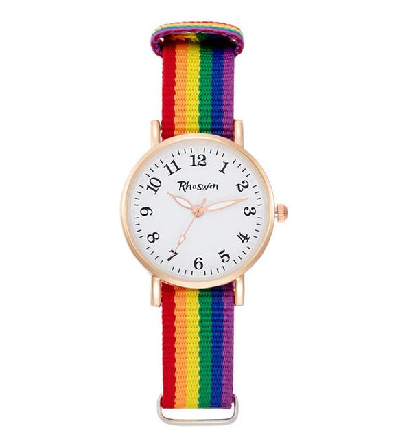 W530 Rainbow Fabric Band Quartz Watch - Iris Fashion Jewelry